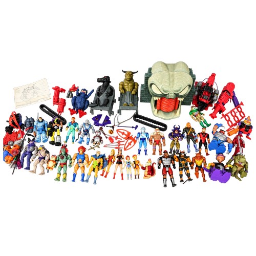 A Large collection of Loose L.J.N. Toys "Thundercats" ranging from 1980's to early 1990's to include Figures, accessories, Castle (Not Complete), Vehicles, etc. Needs Viewing.