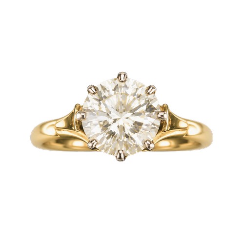A Ladies Single Stone Brilliant Cut Diamond Ring, Approximately 2 Carats, Set in a Platinum and 18k Gold Mount. Ring Size N. Total Weight Approx: 3.21 Grams. Approx Diamond Size 2 ct. Original Box.