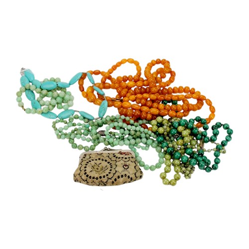 2 x "Amber" Bead Necklaces, Hardstone Necklaces, Malachite along with other bead jewellery.