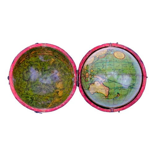 An 18th Century Pocket Globe contained in a Shagreen Effect Case made by LANE, London 1818.