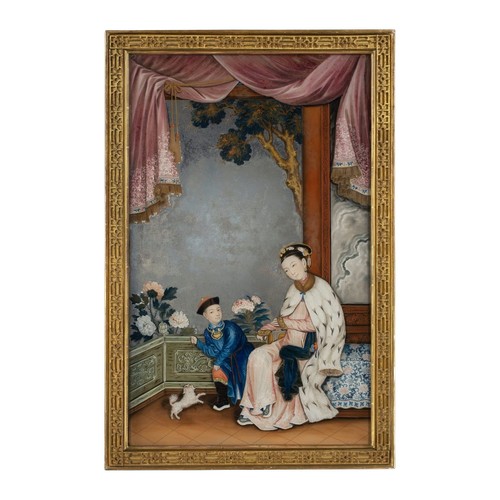 An Remarkable 18th Century Chinese Export Reverse Painted Mirror Cira 1790s. Measuring: 60cms x 90cms (Frame Size).
