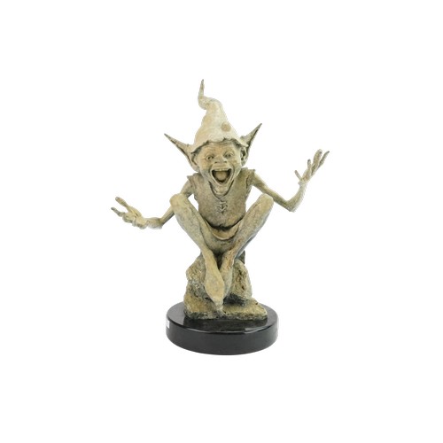 A "David Goode" isabel's goblin Bronzed & patinated Study of a Goblin sat on a plinth with his hands out stretched. Measuring: 47cms high.