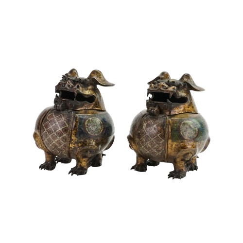A Pair of Japanese Cloisonne enamelled mythical Birds. 
Designed as Incense Burners in Squat Form & standing on Claw Feet with seal marks. Measuring: 24cms High. Purchased at Charlotte Hortsmann and Gerald Godfrey, Ltd., Hong Kong in 1986.