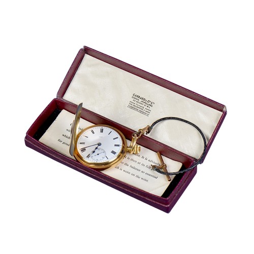 A Gentleman's 18ct Gold Full Hunter Pocket Watch No: 9487 "The Cooperative Society Limited" with blue enamelled Outer Cover. Gross Weight: 113 grams.