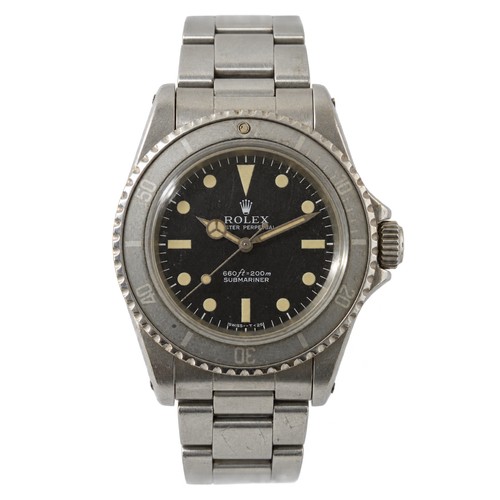 A Scarce 1970s "Rolex Submariner" in Stainless Steel with a Stainless Steel Strap. The Watch had been worn by the Vendor's Father since it was bought New. The Watch has a Matt Black Face & a 'Ghost' Bezel. There are No Box or Papers but the Watch is in Working Order.