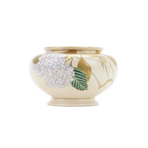 A Japanese Satsuma Plant Pot by "Yabu Meizan" with Moriage decoration, gilding & a square seal mark. Measuring: 29cms across x 20cms high.