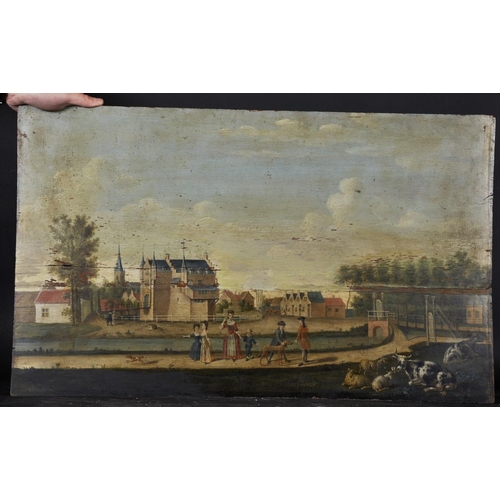 28 - 18th Century English School. A Naïve Landscape with Figures and Cattle, Oil on Panel, Unframed, 20