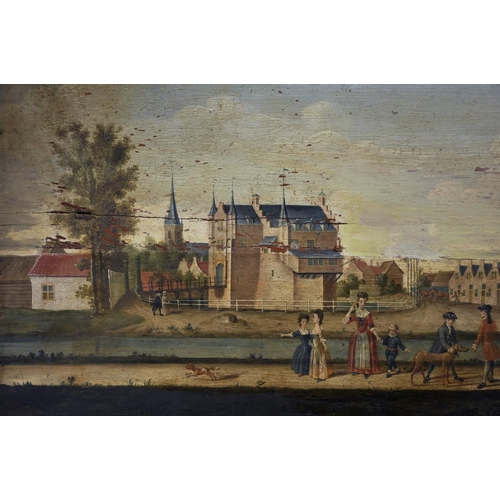 28 - 18th Century English School. A Naïve Landscape with Figures and Cattle, Oil on Panel, Unframed, 20