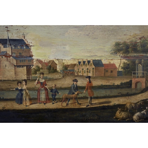 28 - 18th Century English School. A Naïve Landscape with Figures and Cattle, Oil on Panel, Unframed, 20