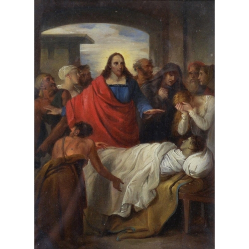 34 - Edward Bird (1772-1819) British. Christ Healing the Sick, Oil on Panel, Inscribed on the reverse, 7.... 