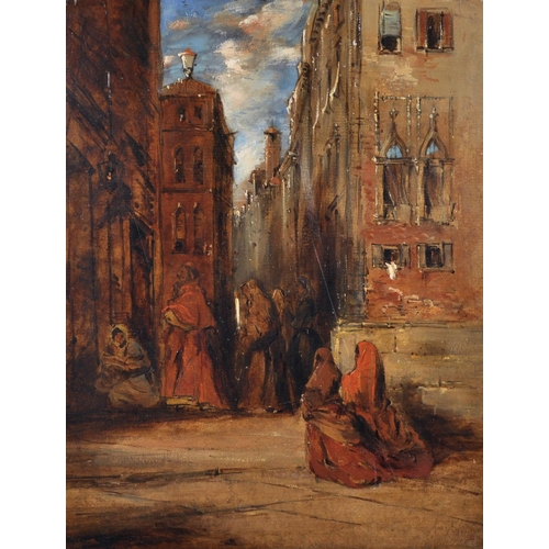 37 - James Holland (1799/1800-1870) British. A Venetian Scene, with Figures entering a Church, Oil on Can... 