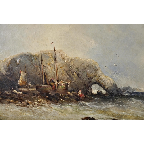 288 - William McAlpine (19th - 20th Century) British. A Coastal Scene, with Beached Vessels, Oil on Canvas... 