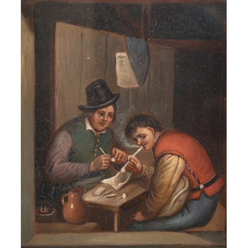 12 - 19th Century German School. Figures in a Tavern Interior, Oil on Metal, 8” x 6.75” (20.3 x 17.2cm) a... 