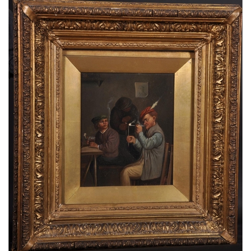 12 - 19th Century German School. Figures in a Tavern Interior, Oil on Metal, 8” x 6.75” (20.3 x 17.2cm) a... 