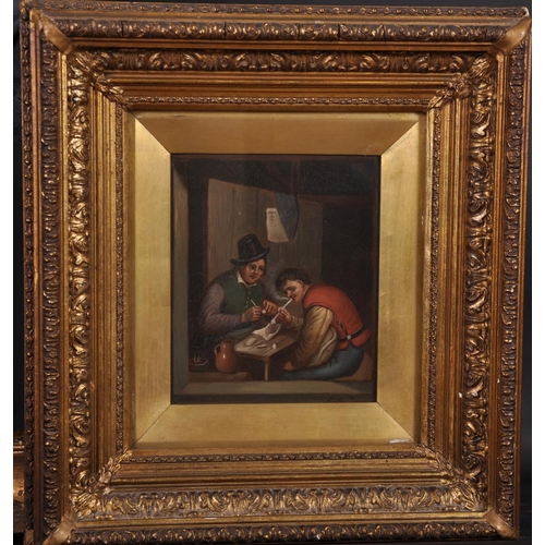 12 - 19th Century German School. Figures in a Tavern Interior, Oil on Metal, 8” x 6.75” (20.3 x 17.2cm) a... 