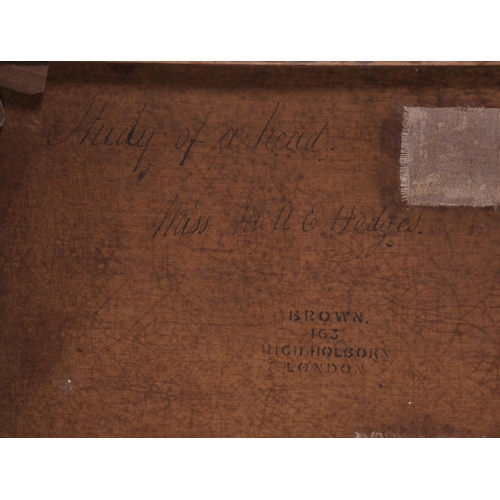 120 - M A E Hodges (19th Century) British. “Study of a Head”,   Oil on Canvas, Inscribed on the reverse, 2... 