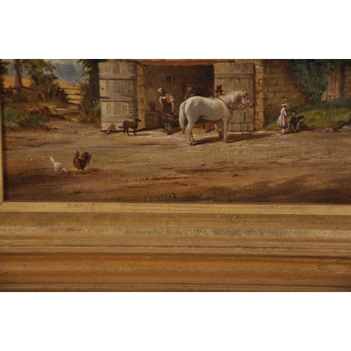 128 - James Stokeld (1827-1877) British. The Old Smithy, Lartington near Barnard Castle, Oil on Canvas lai... 