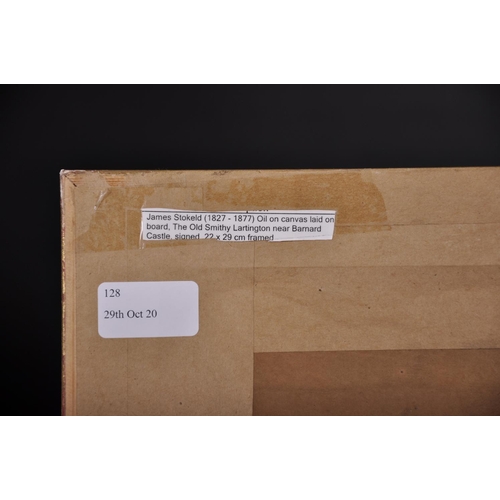 128 - James Stokeld (1827-1877) British. The Old Smithy, Lartington near Barnard Castle, Oil on Canvas lai... 