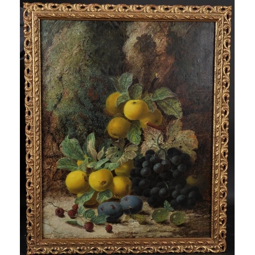 134 - Oliver Clare (1853-1927) British. Still Life of Fruit on a Mossy Bank, Oil on Canvas, Signed,  20” x... 