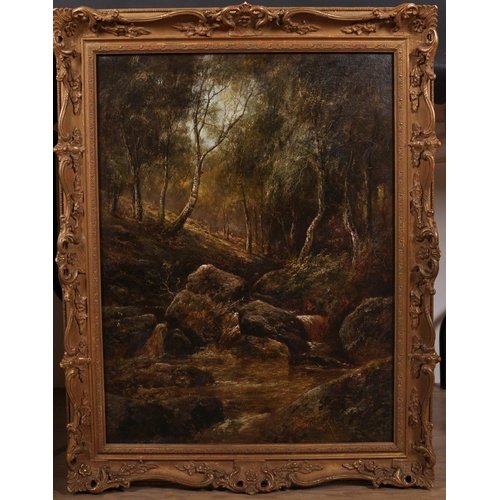 137 - Joseph Thors (act.1863-1900) British. A Wooded River Landscape, with a Figure in the Distance, Oil o... 