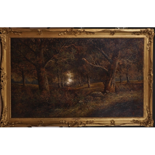 138 - Joseph Thors (act.1863-1900) British. A Wooded Landscape with a Figure, Oil on Canvas, Signed, 30” x... 