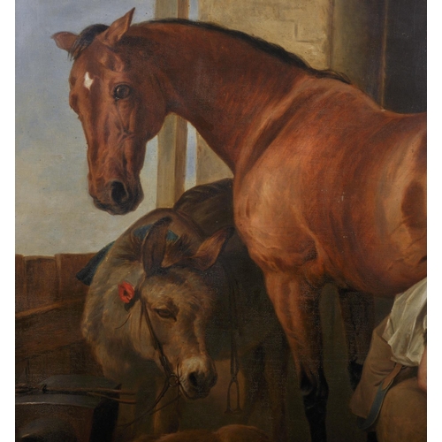 139 - After Edwin Henry Landseer (1802-1873) British. “Shoeing”, in the Blacksmiths, Oil on Canvas,  56” x... 