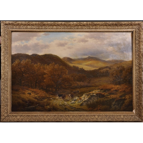 141 - Henry Cheadle (1852-1910) British. A Highland Landscape, with Drover and Cattle, Oil on Canvas, Sign... 