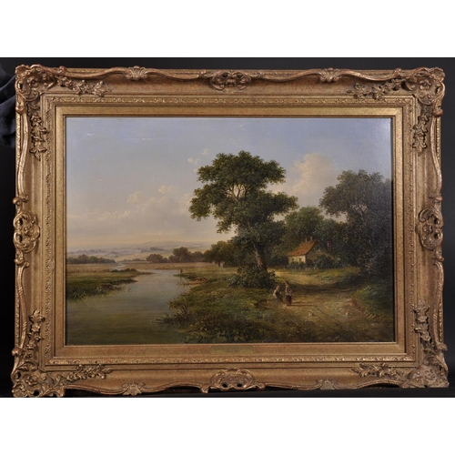 149 - Walter Heath Williams (1835-1906) British. A River Landscape, with Figures by a Cottage, Oil on Canv... 