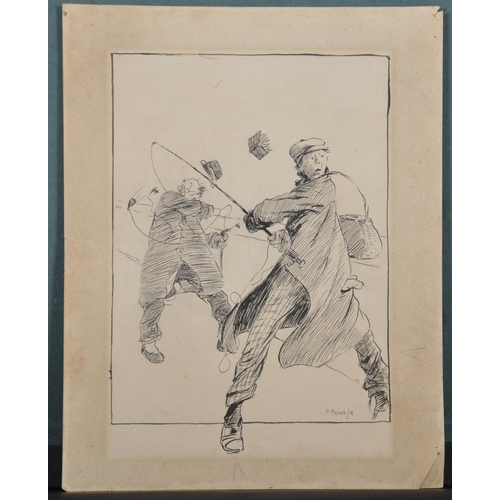 162 - Arthur John Trevor Briscoe (1873-1943) British.  Study of a Man Fishing, Ink, Signed and Dated ’14, ... 