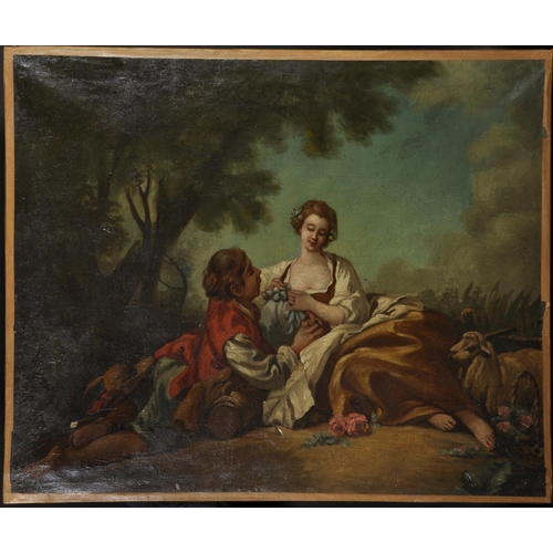 17 - Manner of Jean-Honore Fragonard (1732-1806) French. A Courting Couple, Oil on Canvas, Unframed, 25” ... 