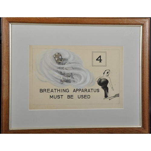 180 - Frank Whitburn (20th – 21st Century) British. “Breathing Apparatus Must be Used”, Ink and Wash, 7.5”... 