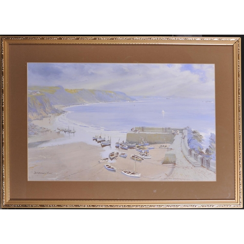 182 - Baragwanath King (1864-1939) British. A Harbour Scene at Low Tide, Watercolour, Signed,  14” x 22.5”... 