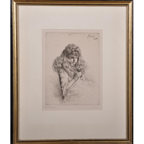 195 - Mortimer Luddington Menpes (1855-1938) British. Portrait of a Young Girl, Etching, Signed in Pencil,... 