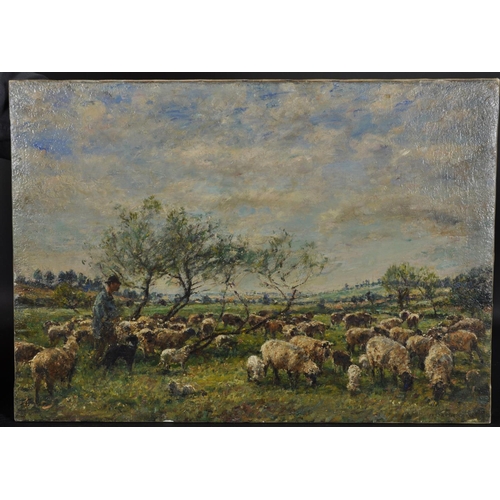 212 - Mark William Fisher (1841-1923) British. Shepherd and Flock in a Summer Landscape, Oil on Canvas, Si... 