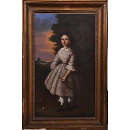 23 - Late 18th Century French School. A Young Girl with Racket and Shuttlecock, Oil on Canvas, 24” x 14” ... 