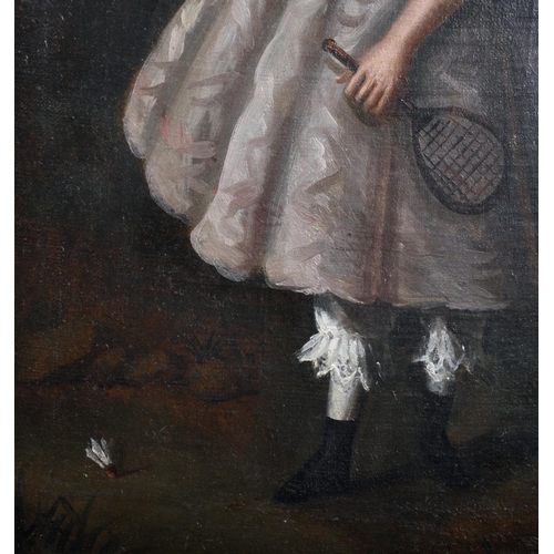 23 - Late 18th Century French School. A Young Girl with Racket and Shuttlecock, Oil on Canvas, 24” x 14” ... 
