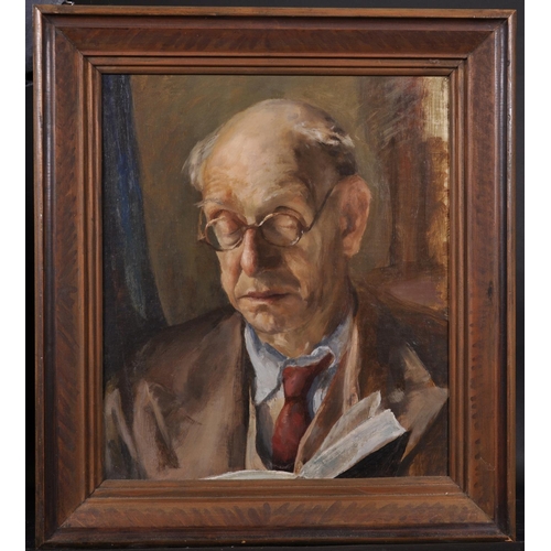 236 - Catherine Moody (1920-2009) British. “Uncle Frank”, Head Study of a Man Reading, Oil on Canvas, Insc... 