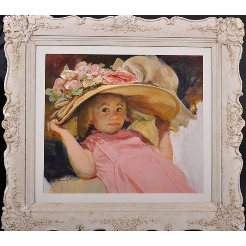 250 - Fred Laurent (1922-1995) British. A Young Girl, with a Floral Hat, Oil on Board, Signed, 15.25” x 17... 