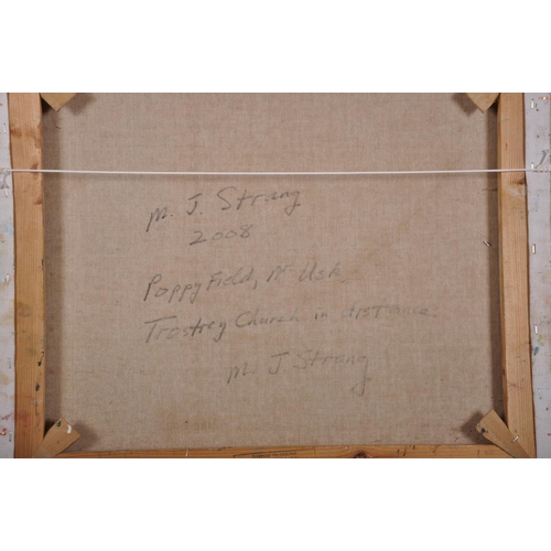 267 - Michael James Strang (1942-    ) British. “Poppy Field, Nr Usk, Trostrey Church in distance”, Oil on... 