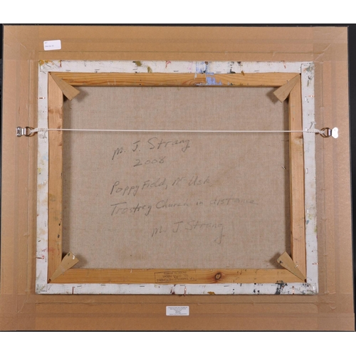 267 - Michael James Strang (1942-    ) British. “Poppy Field, Nr Usk, Trostrey Church in distance”, Oil on... 