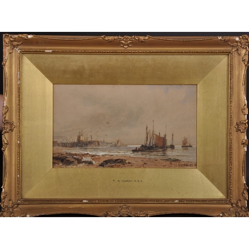 275 - Thomas Bush Hardy (1842-1897) British. A Beach Scene with Moored Boats, Watercolour, Signed,  5.5” x... 