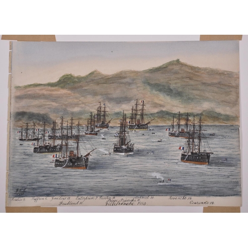 280 - J… S… M… (19th Century) European. “French Fleet Entering Villefranche 1880”, Watercolour, Signed, In... 