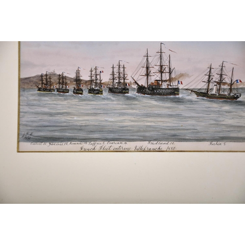 280 - J… S… M… (19th Century) European. “French Fleet Entering Villefranche 1880”, Watercolour, Signed, In... 