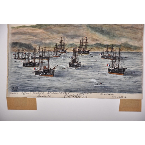 280 - J… S… M… (19th Century) European. “French Fleet Entering Villefranche 1880”, Watercolour, Signed, In... 