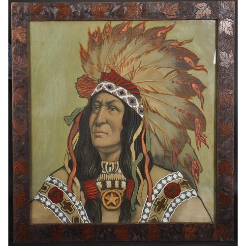 304 - Early 20th Century American School. Study of a Native American with a Headdress, Mixed Media with Be... 