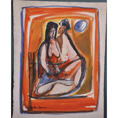 305 - Ken Abendana Spencer (1929-2005) Jamaican. Two Figures on a Bed, Watercolour and Gouache, Signed, Un... 