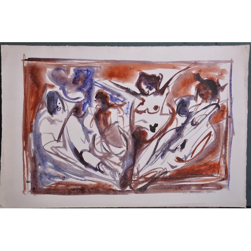 305 - Ken Abendana Spencer (1929-2005) Jamaican. Two Figures on a Bed, Watercolour and Gouache, Signed, Un... 