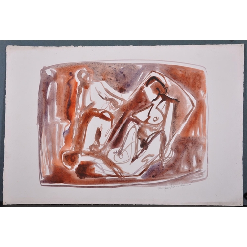 305 - Ken Abendana Spencer (1929-2005) Jamaican. Two Figures on a Bed, Watercolour and Gouache, Signed, Un... 