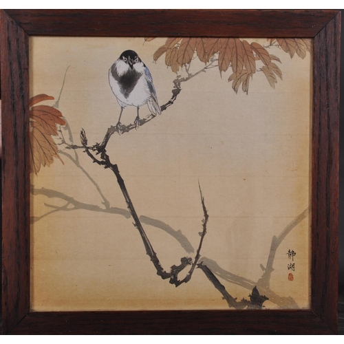 313 - Okuhara Seiko (1837-1913) Japanese. A Bird on a Branch, Woodblock, Signed with Motif, 9.25” x 9.5” (... 