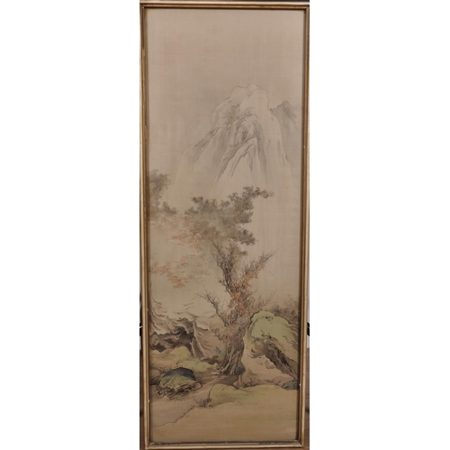 314 - 20th Century Chinese School. Study of a Bird Standing in a River Landscape, with a Rosebush in the f... 